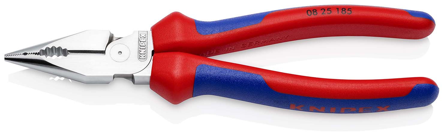 KNIPEX 08 25 185 SB Spitz-Kombizange mit Mehrkomponenten-Hüllen verchromt 185 mm