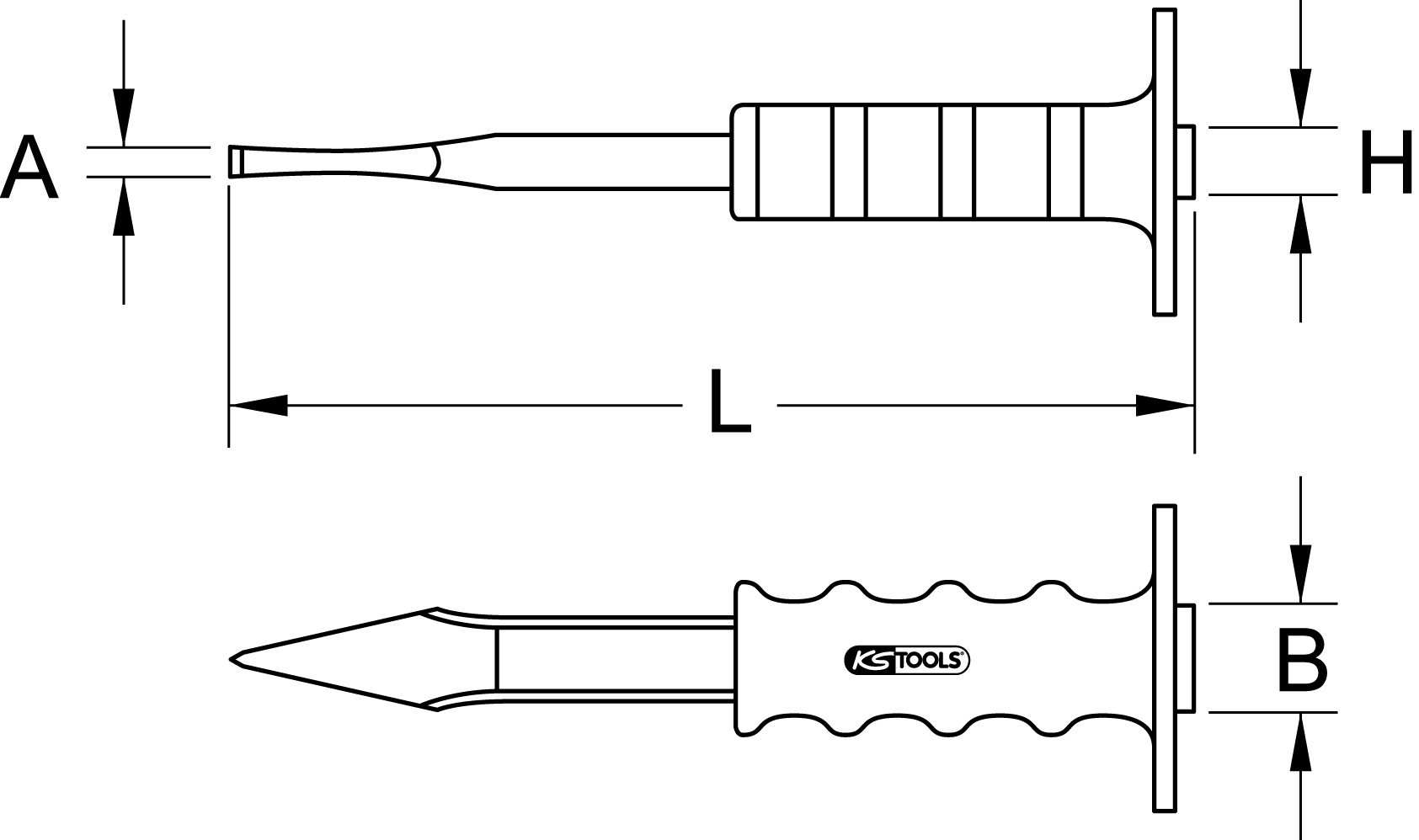 KSTOOLS Kreuzmeißel mit Handschutzgriff, flach oval, 300mm