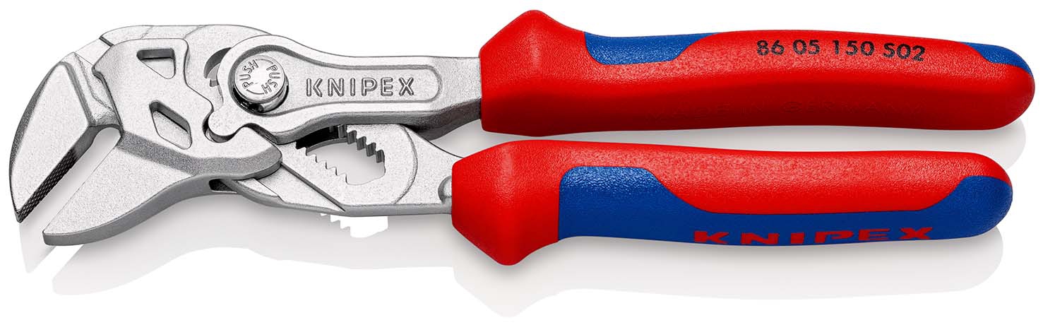 KNIPEX 86 05 150 S02 Zangenschlüssel mit aufgerauten Backen mit Mehrkomponenten-Hüllen verchromt 150 mm