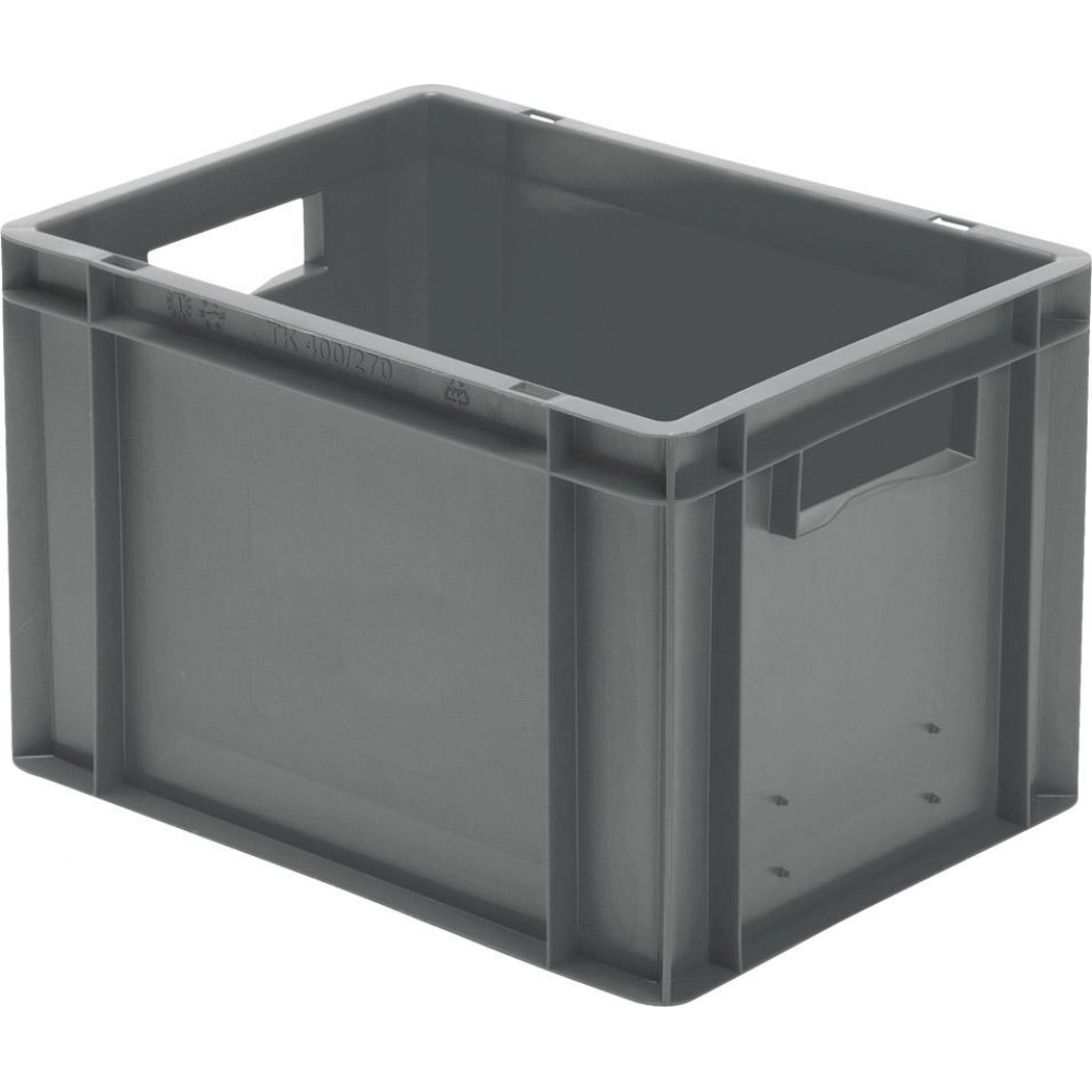 Transportkasten TK 400/270-0, Wände und Boden geschlossen Transport-Stapelkasten B400x T300x H270 mm grau, mit Griffloch