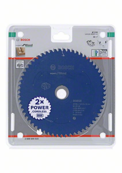 Bosch Akku-Kreissägeblatt Expert for Wood, 190 x 1,5/1 x 30, 60 Zähne