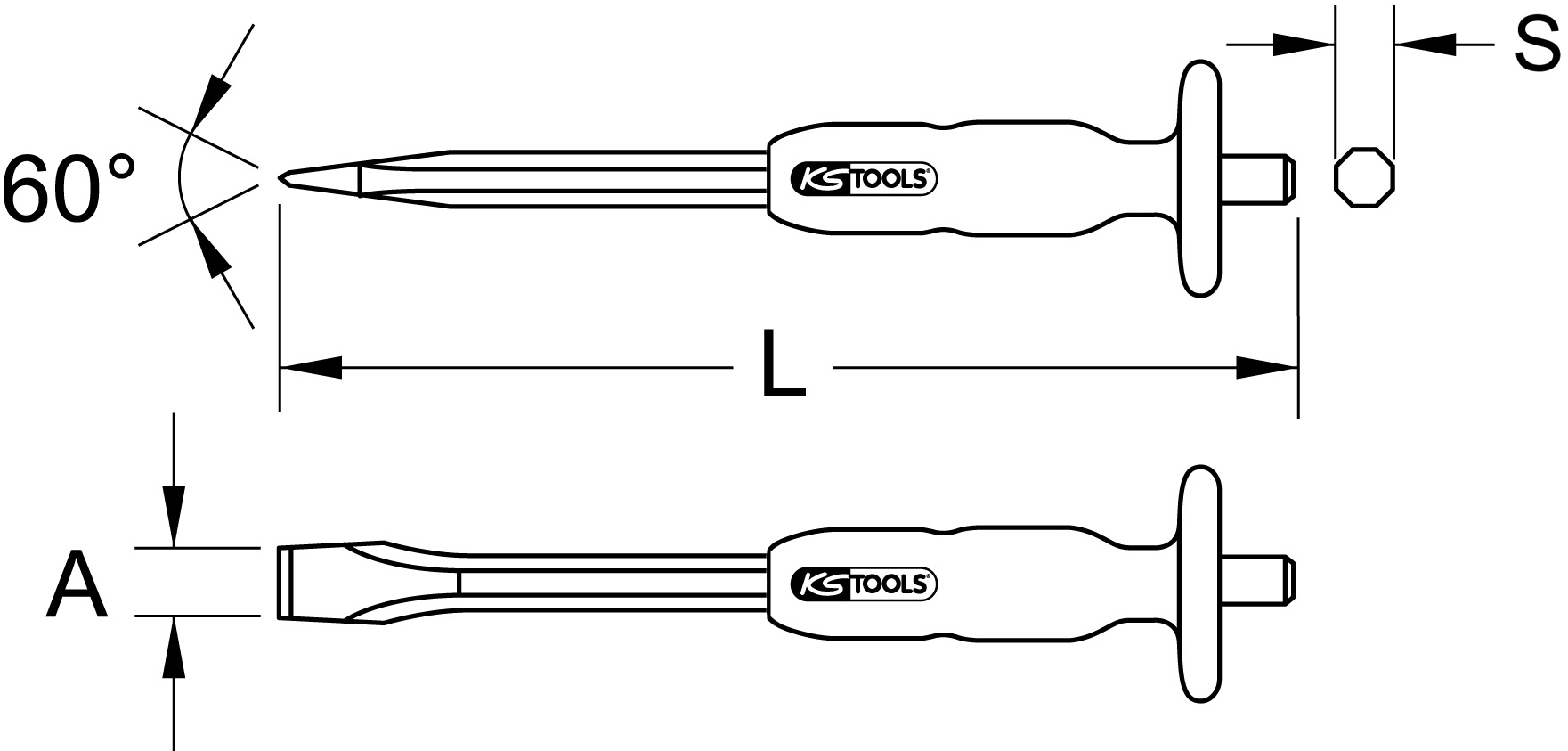 KSTOOLS Flachmeißel mit Handschutzgriff, 8-kant, 10mm