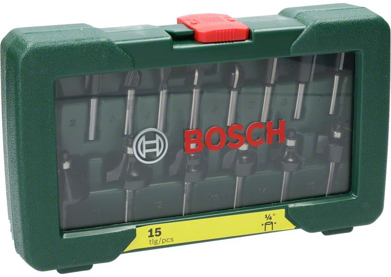 Bosch HM-Fräser-Set mit 1/4-Zoll Schaft, 15-teilig