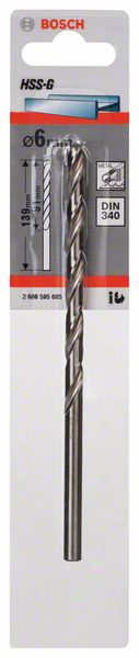 Bosch Metallbohrer HSS-G, DIN 340, 6 x 91 x 139 mm, 1er-Pack