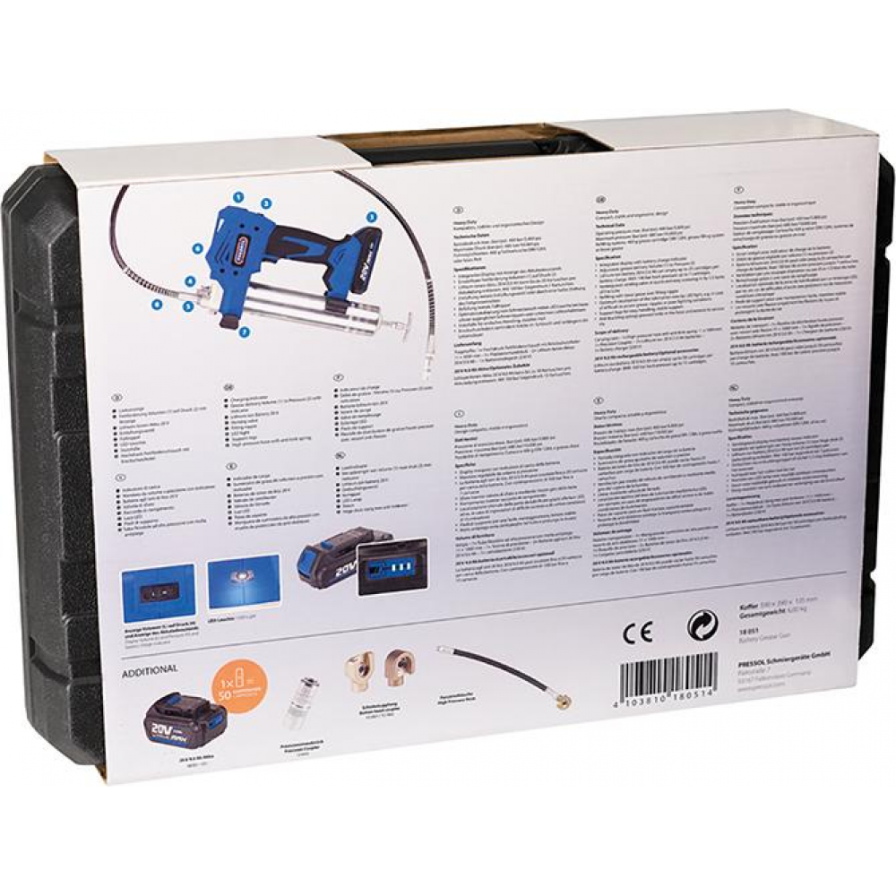 Akku-Fettpresse Nr. 18051 20V/2Ah Kart. 400g 500ccm Pressol