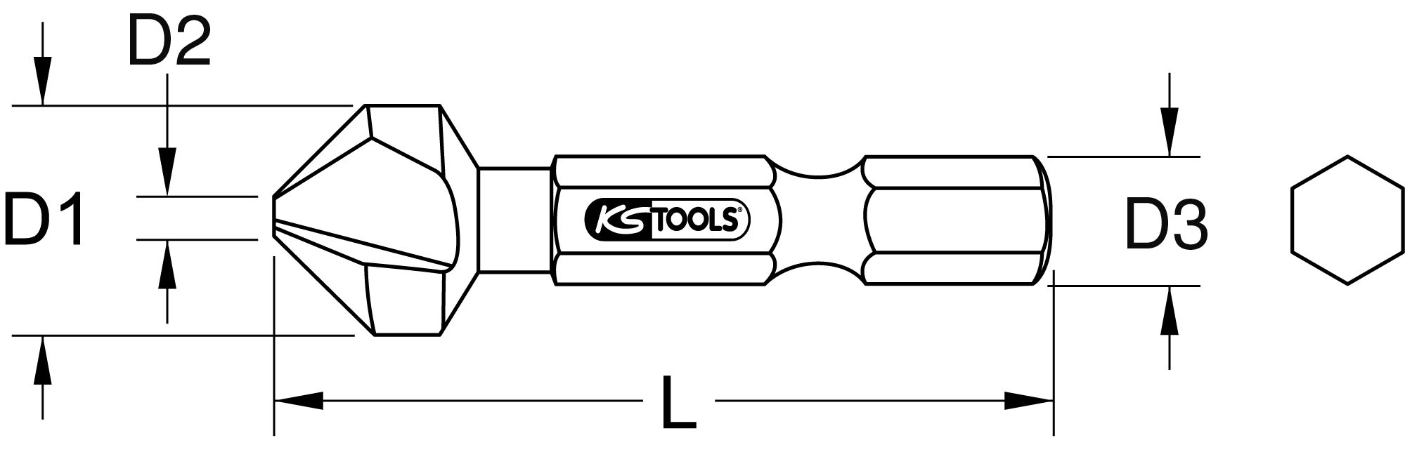 KSTOOLS 1/4" HSS Co Kegel- und Entgratsenker-Bit 90°, 12,4mm
