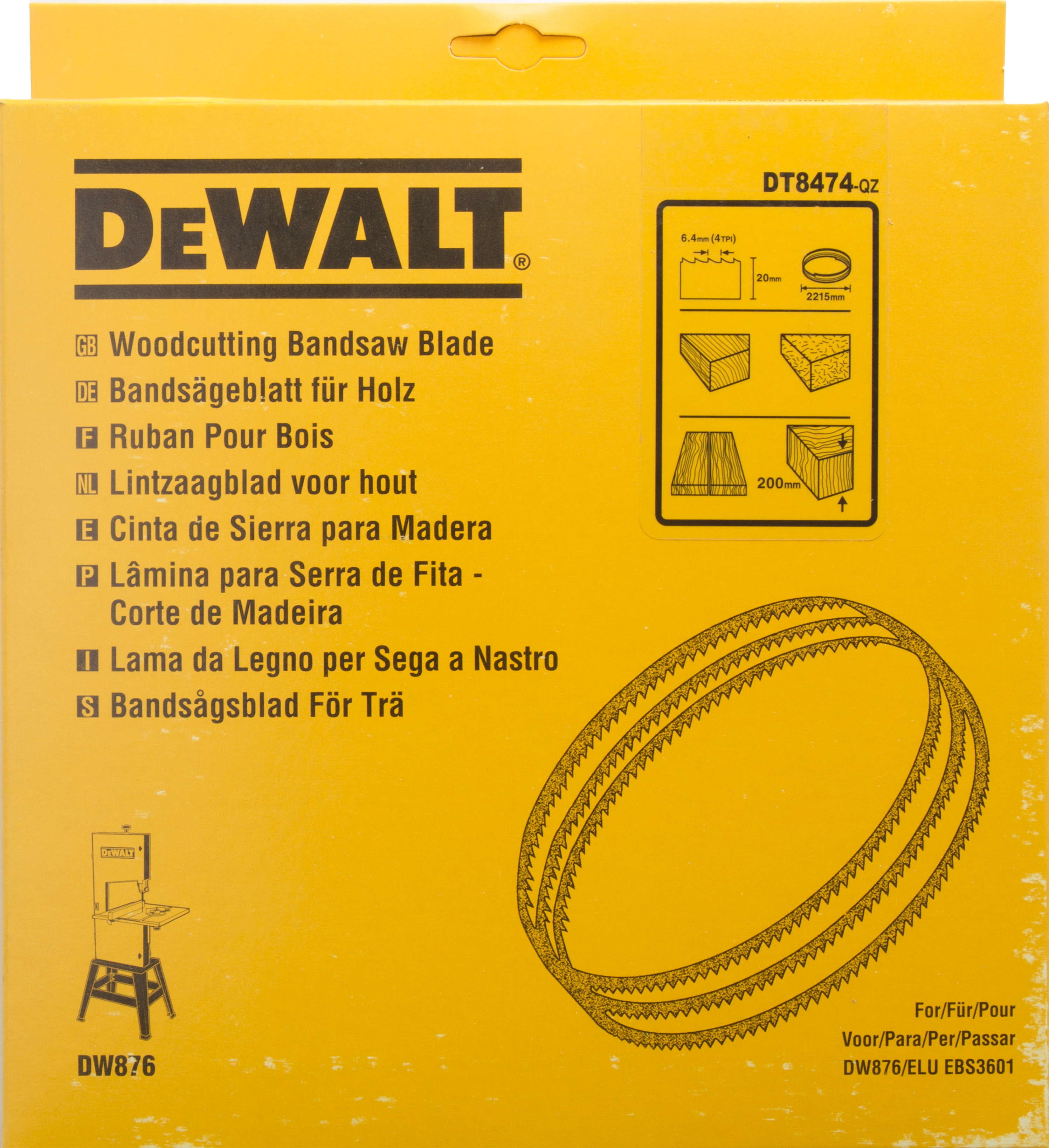 Dewalt DT8474-QZ,  Bandsaegebl 2215x20x0,6mm 6,4mm, Bandsägeblätter für DW 876 / Länge: 2215mm / Breite: 20mm / Dicke: 0.6mm / Zahnteilung: 6.4mm