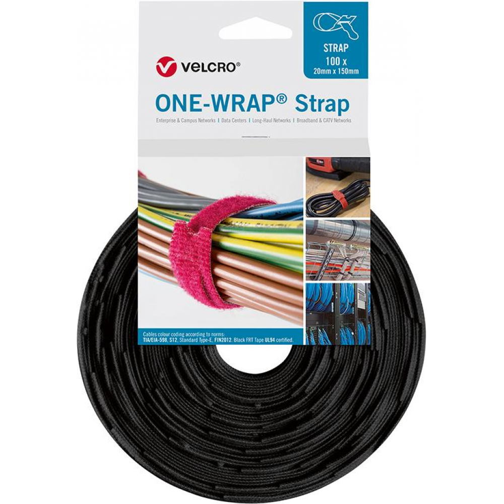 Klettkabelbinder ONE-WRAP Strap 20 x 330 mm schwarz VELCRO 100 Stück