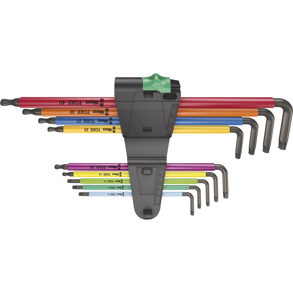 Winkelschraubendreher-Satz für TORX, mit Kugelkopf, lang, Nr. 967/9 TX XL 1 Winkelschraubendreher- Satz 9-teilig T8-T40 Color Wera