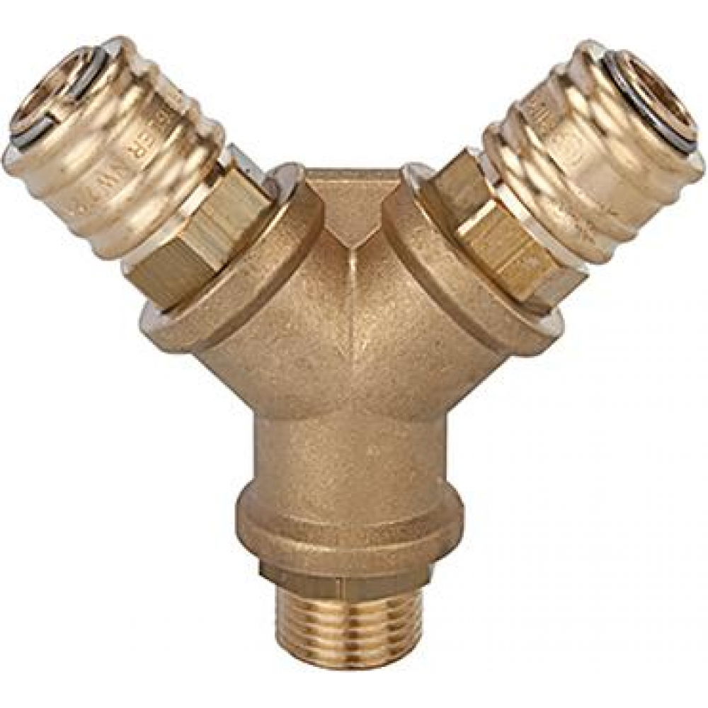 Druckluftverteiler, 2 Abgänge Verteiler 2-fach, Messingmit Kupplungen NW7,AG, G1/4 RIEGLER"