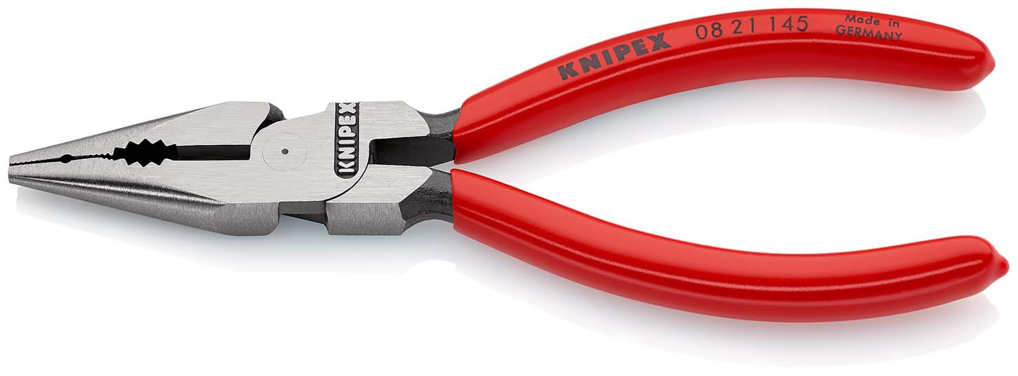 KNIPEX 08 21 145 SB Spitz-Kombizange mit Kunststoff überzogen schwarz atramentiert 145 mm (SB-Karte/Blister)