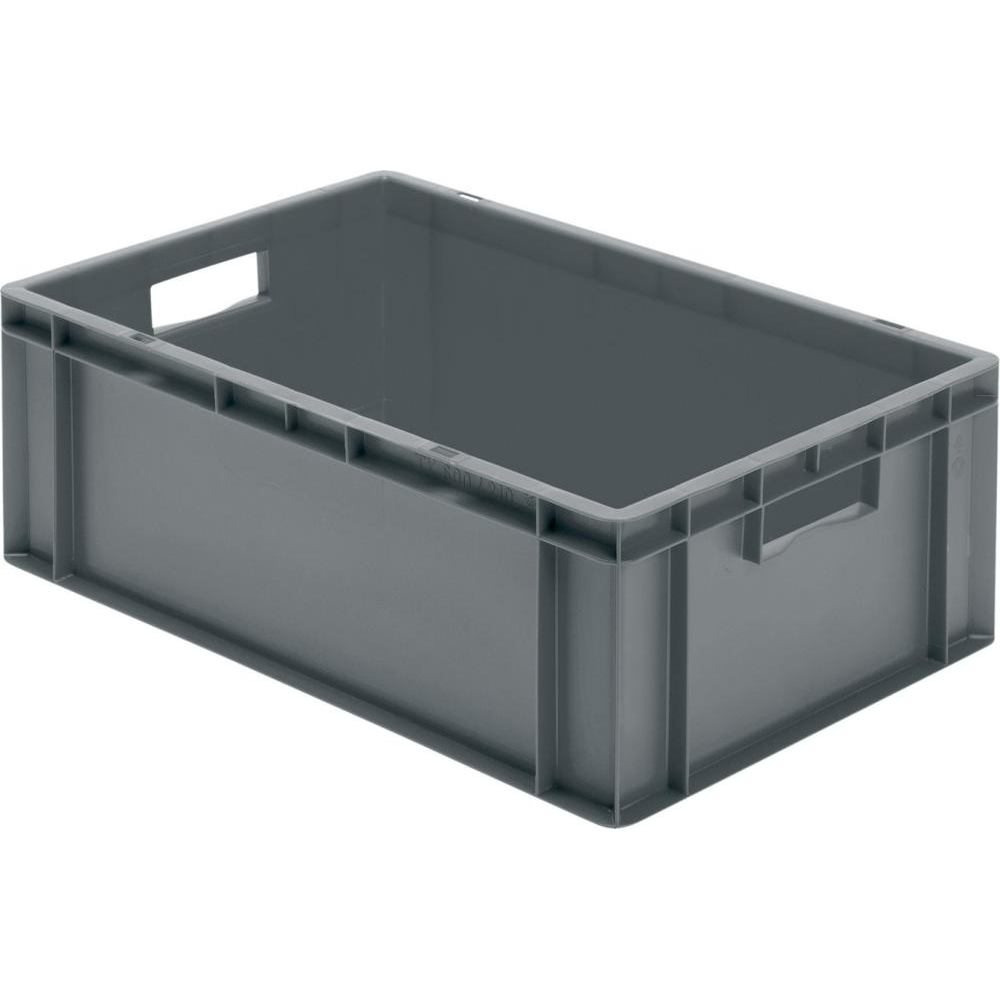 Transportkasten TK 600/210-0, Wände und Boden geschlossen Transport-Stapelkasten B600x T400x H210 mm grau, mit Griffloch