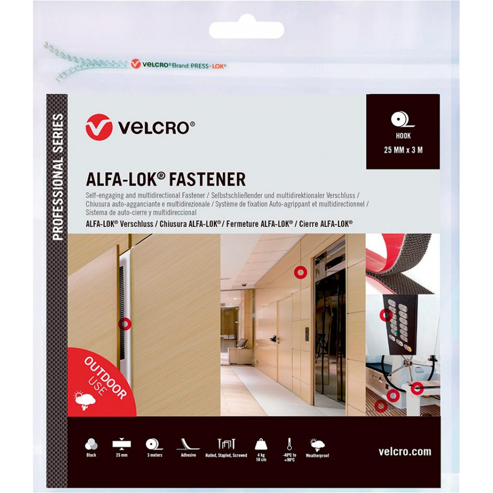 Druckverschluss Hakenband 25mm x 5m flexibel schwarz VELCRO ALFA-LOK