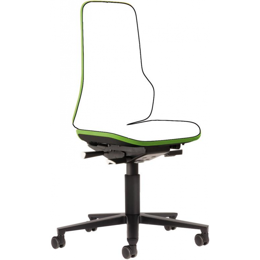 Basisstuhl Modell Neon mit Synchrontechnik Bimos Arbeitsstuhl grün, ohne Polster Sitzhöhe 450-620 mm Rollen