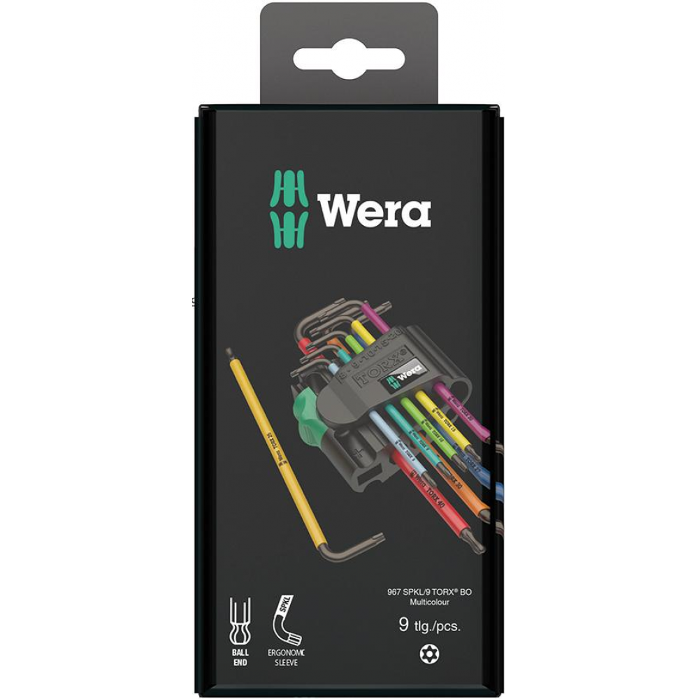 Winkelschraubendreher-Satz für TORX, mit Sicherungsstift, Kugelkopf, Nr. 967 SPKL/9 Winkelschraubendr.-Satz 9t Multicolor Wera