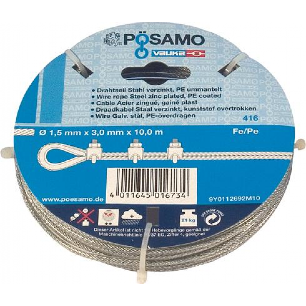 Drahtseil 3/5mm x 10m 6x7 verzinkt transparent ummantelt PÖSAMO