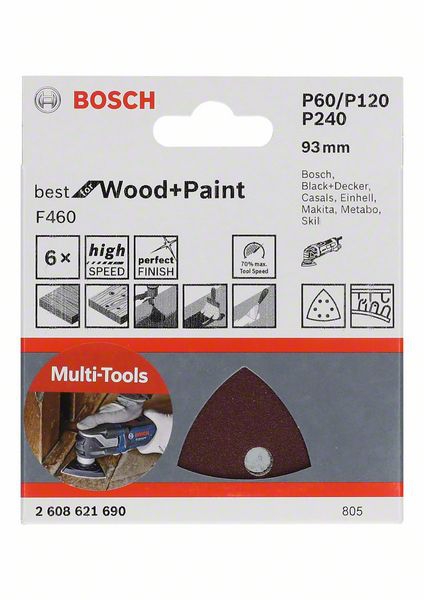 Bosch Schleifblatt F460 Best for Wood and Paint, 93 mm, 60/120/240, 6er-Pack