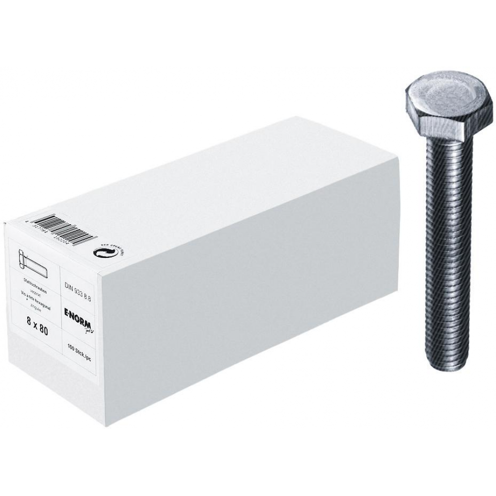 6-kant-Schraube M6x80 DIN 933 8.8 mit Gewinde bis Kopf galvanisch verzinkt E-NORMpro HP