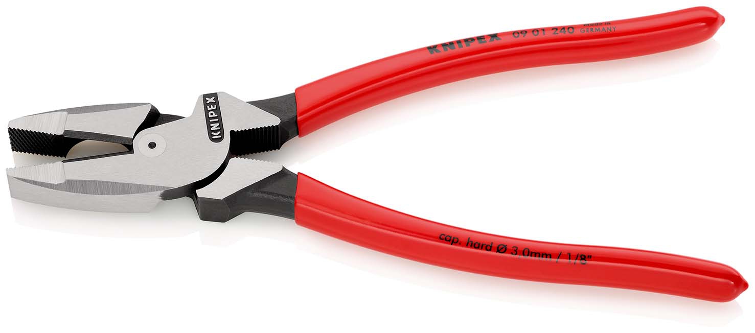 KNIPEX 09 01 240 SB Kraft-Kombizange "Lineman's Pliers" amerikanisches Modell mit rutschhemmendem Kunststoff überzogen schwarz atramentiert 240 mm (SB-Karte/Blister)