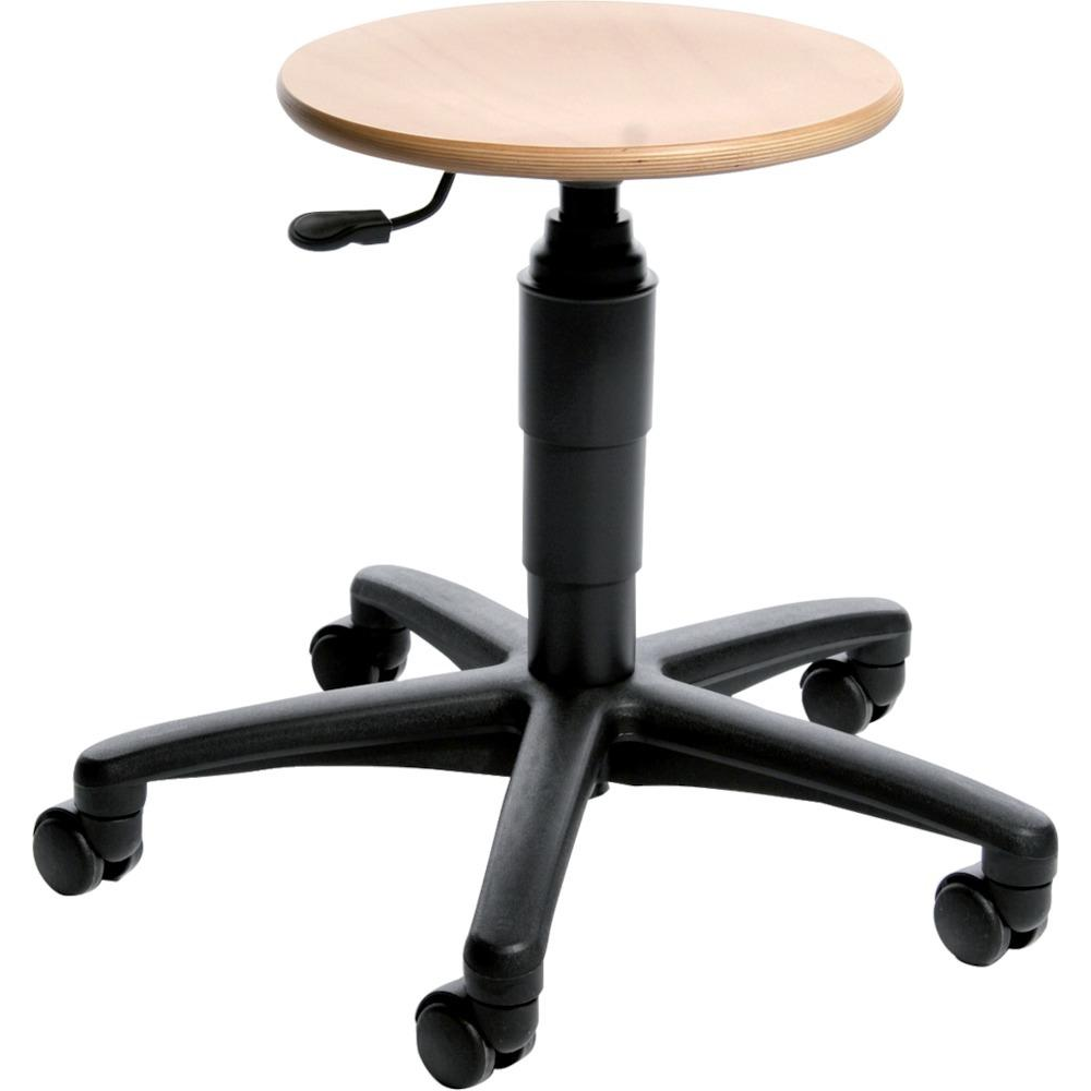 Hocker Modell TEC 60, Sitz Buche Drehhocker Holz Rundsitz Sitzhöhe 390-520 mm mit Rollen
