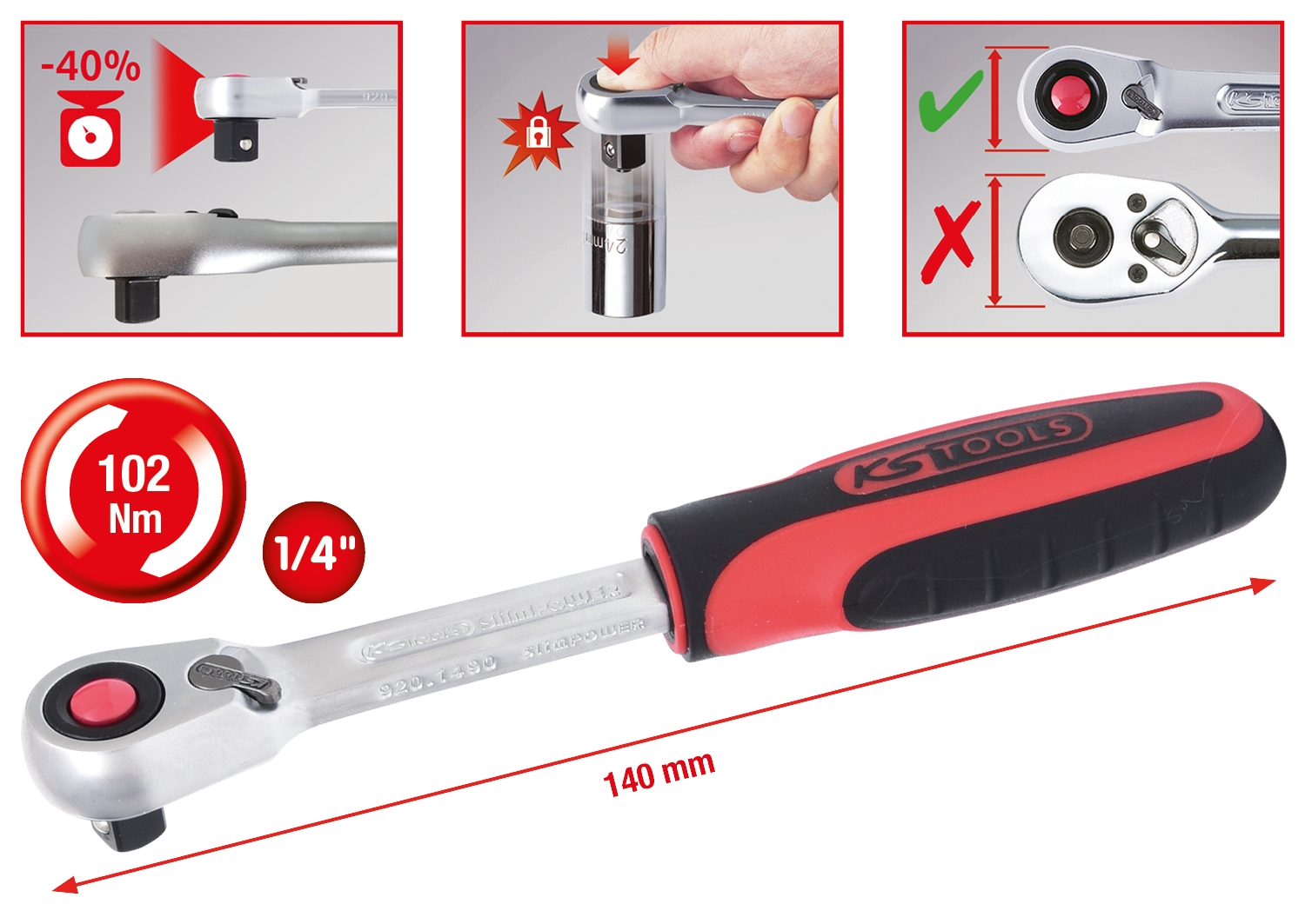 KSTOOLS 1/4" SlimPOWER Umschaltknarre,72 Zahn