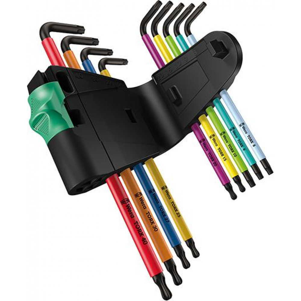 Winkelschraubendreher-Satz für TORX, mit Sicherungsstift, Kugelkopf, Nr. 967 SPKL/9 Winkelschraubendr.-Satz 9t Multicolor Wera