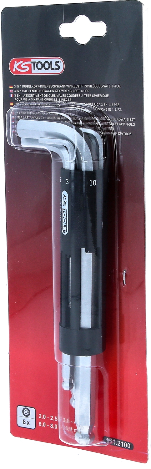 KSTOOLS 3 in 1 Innen6kant-Winkelstiftschlüssel-Satz,8-tlg lang, Kugelkopf