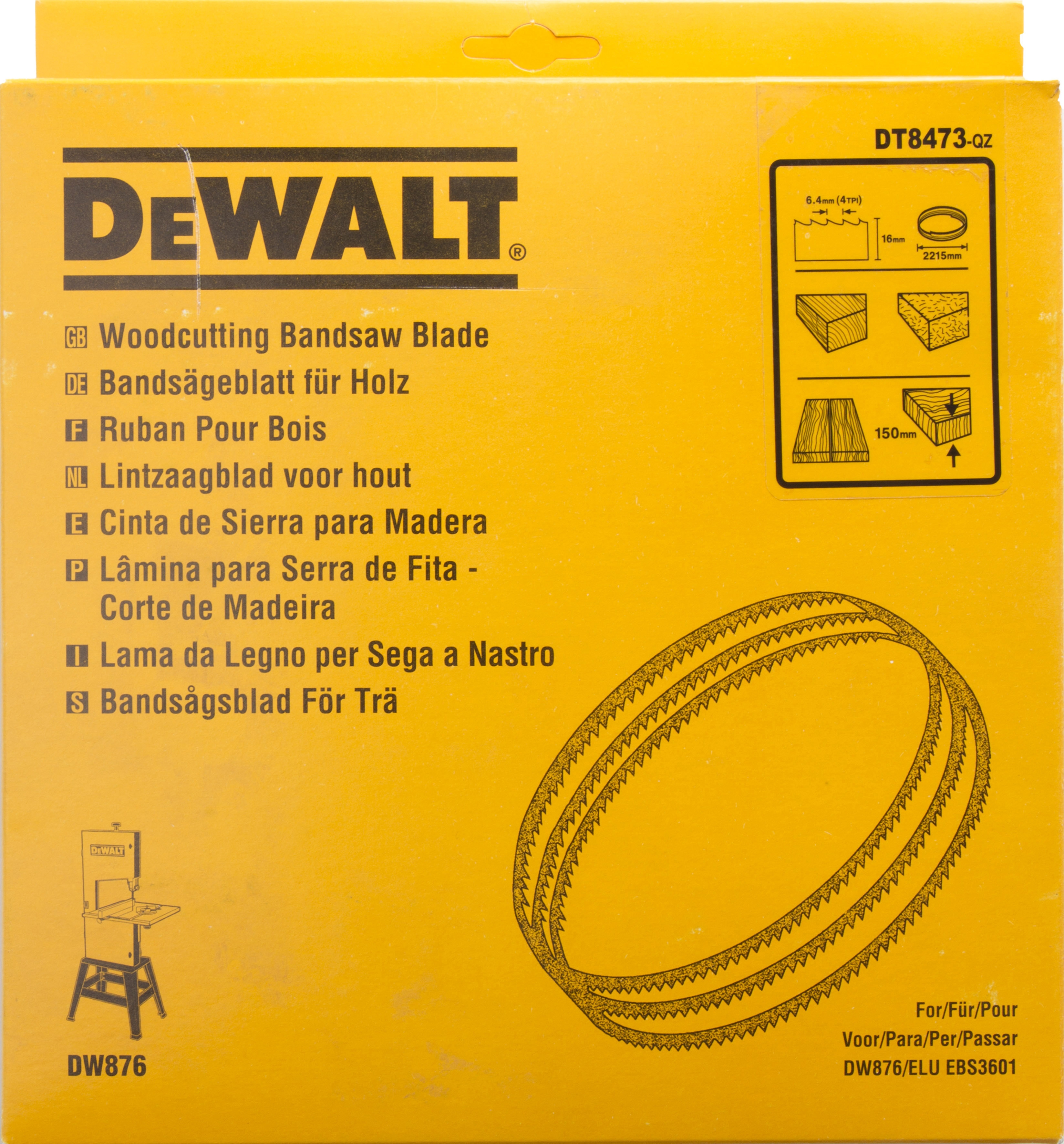 Dewalt DT8473-QZ,  Bandsaegebl 2215x16x0,6mm 6,4mm, Bandsägeblätter für DW 876 / Länge: 2215mm / Breite: 16mm / Dicke: 0.6mm / Zahnteilung: 6.4mm