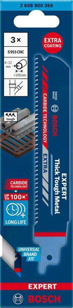 Bosch EXPERT ‘Thick Tough Metal’ S 955 CHC Säbelsägeblatt, 3 Stück. Für Säbelsägen
