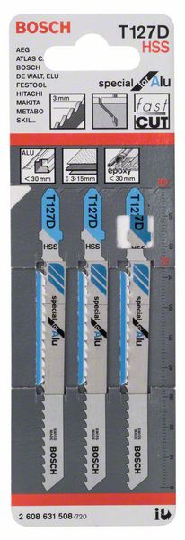 Bosch Stichsägeblatt T 127 D Special for Alu, 3er-Pack