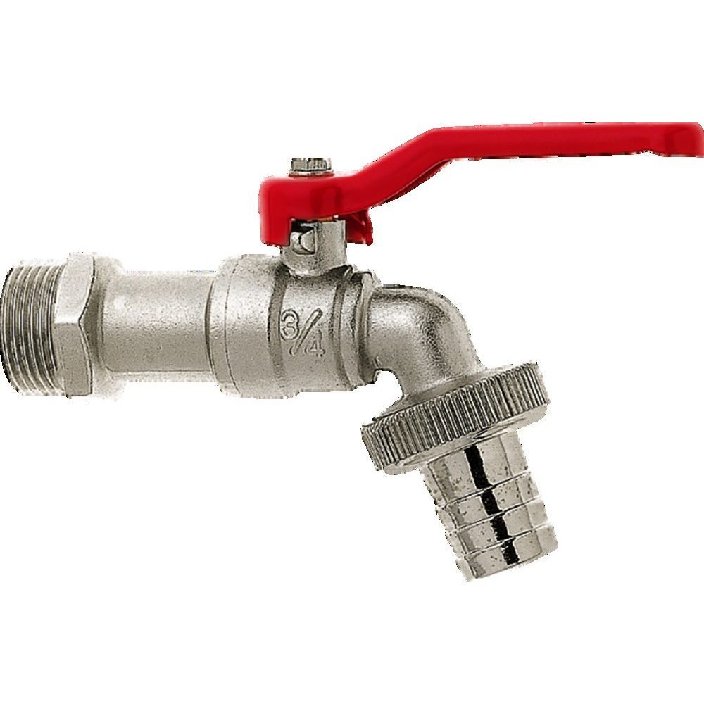Kugelauslaufventil voller Durchgang mit Schlauchverschraubung 1/2" - 9mm MS Ni rotem Griff GEKA