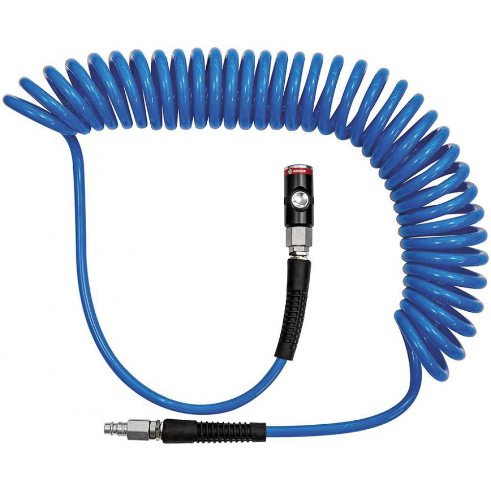 Spiralschlauch aus Polyurethan PU, mit Druckknopf-Sicherheitskupplung und Stecker blau Sicherheits-Kupplung, NW7 4,10x6 5mm,10m RIEGLER